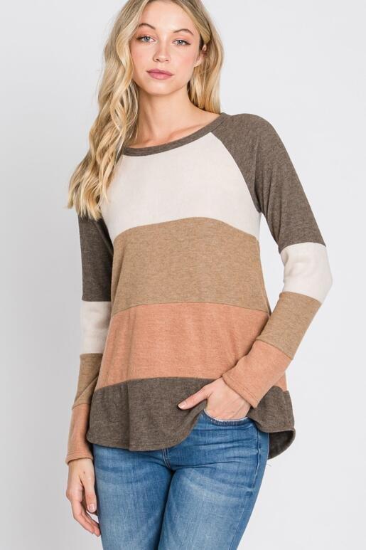 Brea Brushed Hacci Color Block - Brown