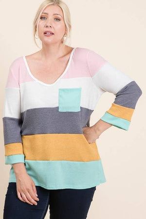 Plus Size Thermo Colorblock Knit Top - Multicolor