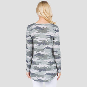 Rae Women's Long Sleeve Vintage Camouflage Tunic - Olive