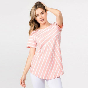 Josie Striped Rose and White Short Sleeve Tunic Top