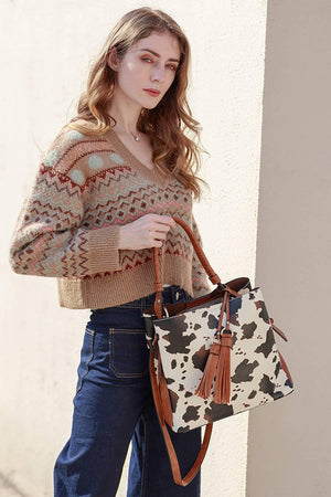 Olivia Animal Print Contrast Hobo with Braided Strap