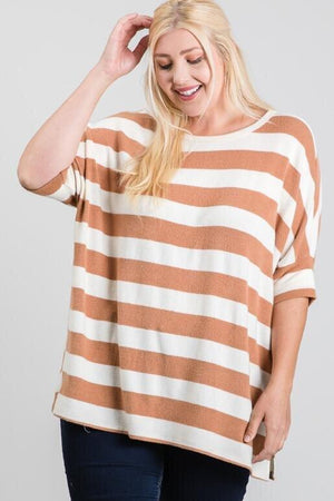 Cora Plus Size Boxy Fit 3/4 Sleeve Top - Brown