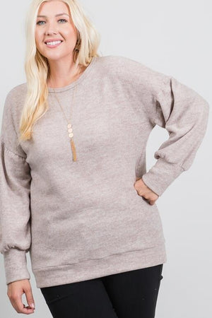 Karina Plus Size Brush Knit Top - Oatmeal