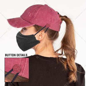 C.C. Criss Cross Pony Cap with Button for Face Masks