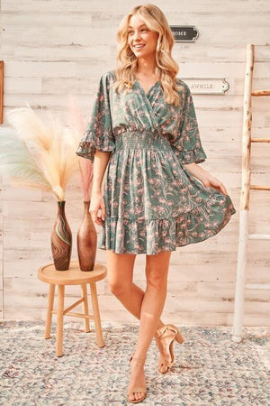 Calla Floral Mini Dress - Teal