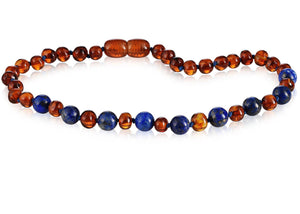 RBA - Child Baltic Amber & Gemstone Necklace - Cognac Lapis Luzuli