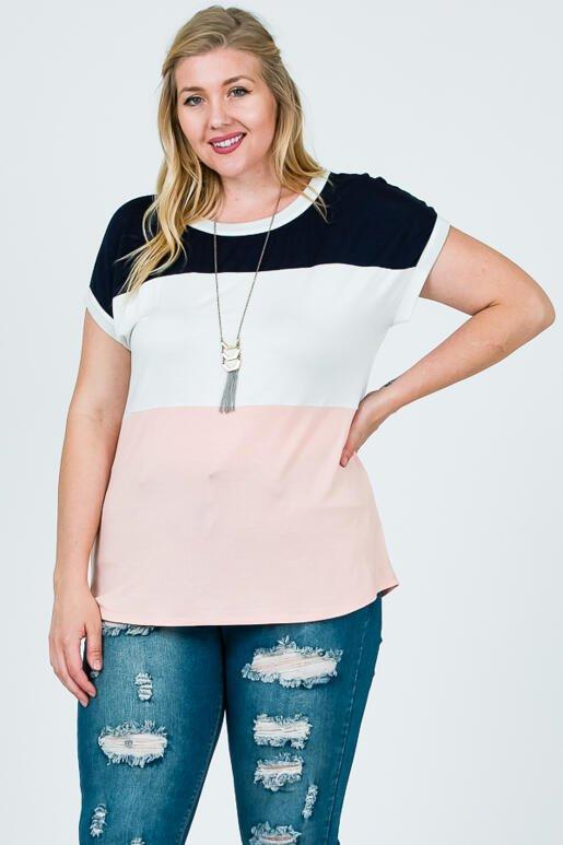 Priya Plus Short Sleeve Top - Blush