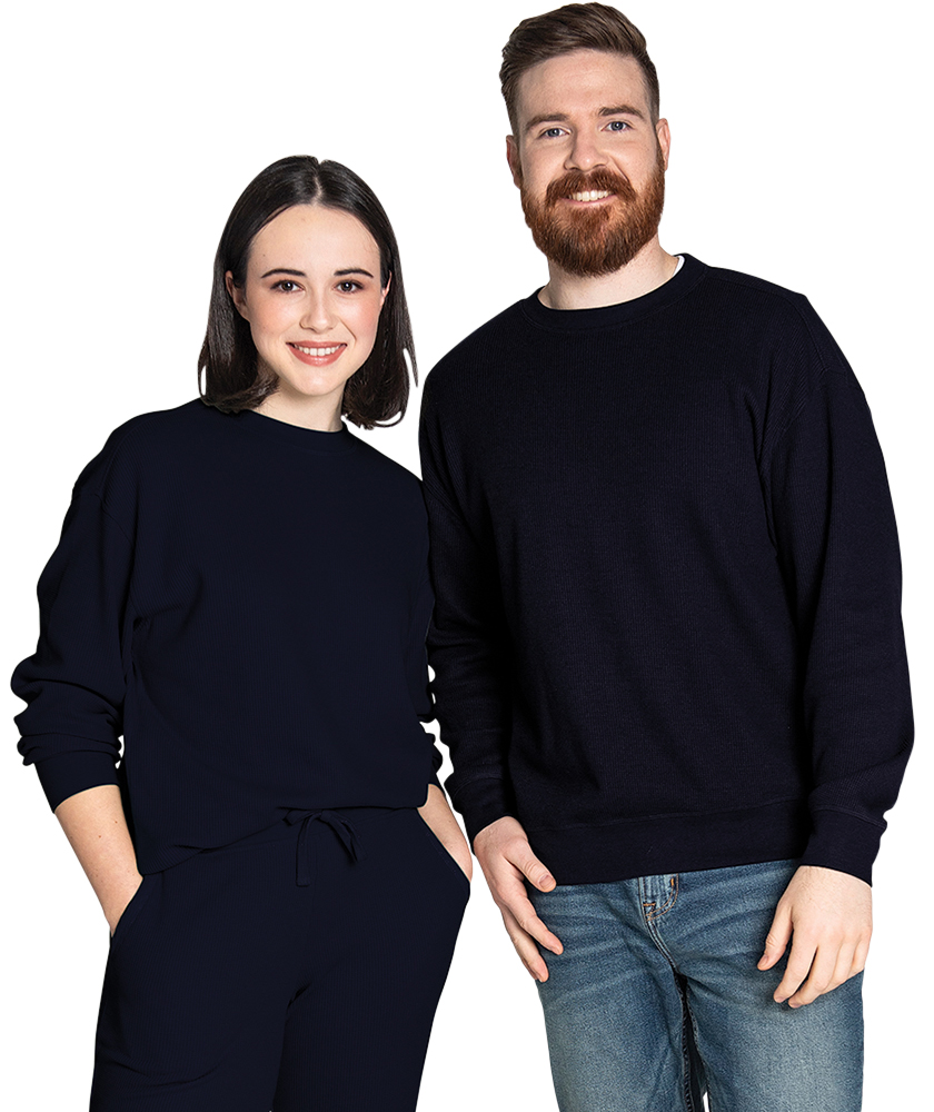 Waffle Crew Neck Sweatshirt (Unisex Fit) - Navy