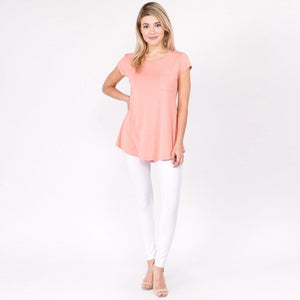 Misty Solid Short Sleeve Pocket Tee with keyhole back detail - Salmon