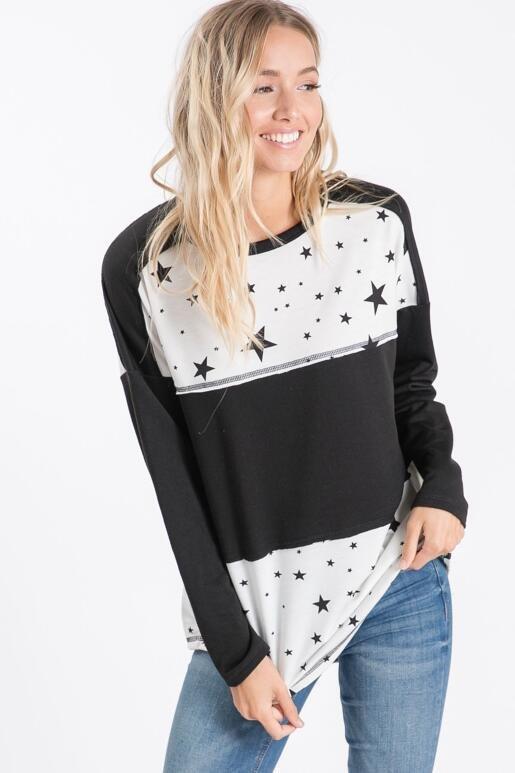 Amora French Terry Star Top - Black