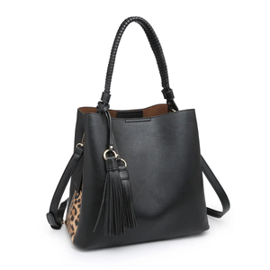 Olivia Animal Print Contrast Hobo with Braided Strap