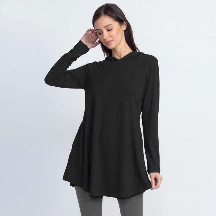 Women's Hooded Long Sleeve Tunic Top - Black