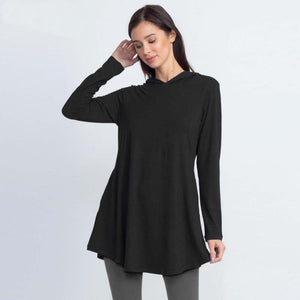 Women's Hooded Long Sleeve Tunic Top - Black