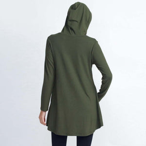 Women's Hooded Long Sleeve Tunic Top - Dark Olive