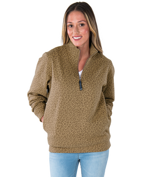 Crosswind Quarter Zip Sweatshirt - Gold Leopard