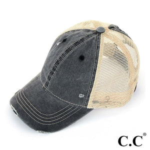 C.C. Distressed Washed Pigment Pony Trucker Cap