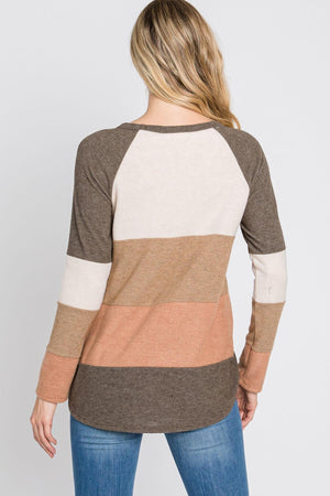 Brea Brushed Hacci Color Block - Brown