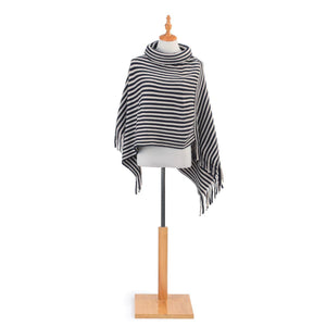 Cowl Neck Poncho - Navy and Cream