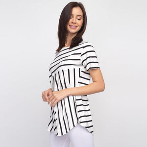 Josie Striped White and Black Short Sleeve Tunic Top