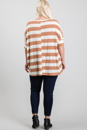 Cora Plus Size Boxy Fit 3/4 Sleeve Top - Brown