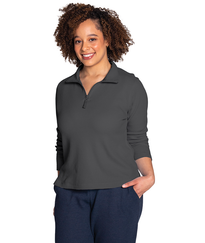 Women's Waffle Quarter Zip Pullover - Charcoal Grey