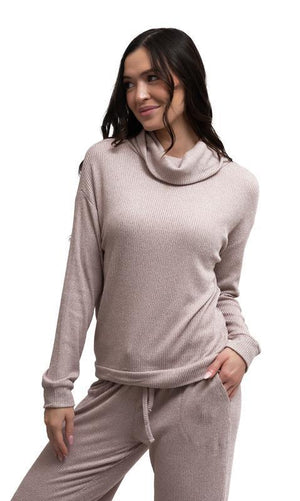 Hello Mello Cuddleblend Cowl Neck Lounge Top - Pink