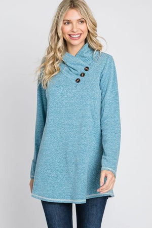 Sophia Pintucked Neckline French Terry Top - Blue