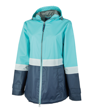 Women's Color Blocked New Englander Rain Jacket 5295 - Aqua/White/Navy