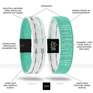 ZOX Wristband - Never Give Up - Medium Size
