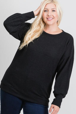 Karina Plus Size Brushed Knit Top - Black