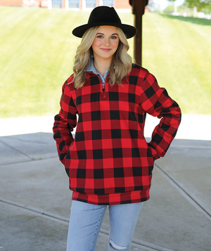 Crosswind Quarter Zip Sweatshirt - Red and Black Check