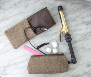 Brown Herringbone Flat Iron Case