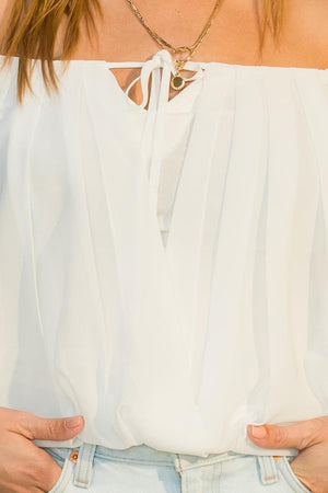 Off Shoulder Pleated Blouse - White