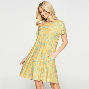 Melody Flowy Printed Dress - Yellow