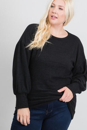 Karina Plus Size Brushed Knit Top - Black