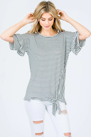 Jasmine Striped Ruffle Sleeve Top