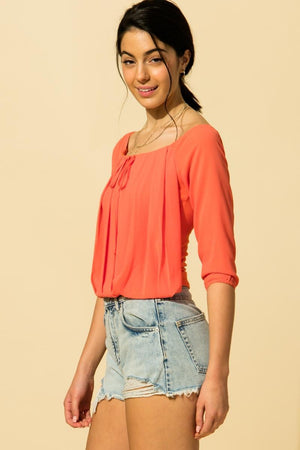 Off Shoulder Pleated Blouse - Coral