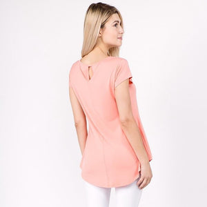 Misty Solid Short Sleeve Pocket Tee with keyhole back detail - Salmon