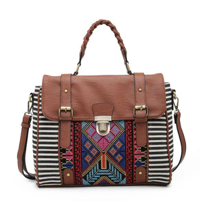 Harlow Aztec Embroidered Satchel w/Braided Handle