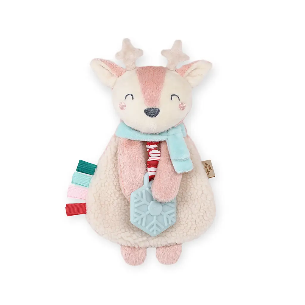 Itzy Lovey Plush + Teether Toy - Holiday Pink Reindeer