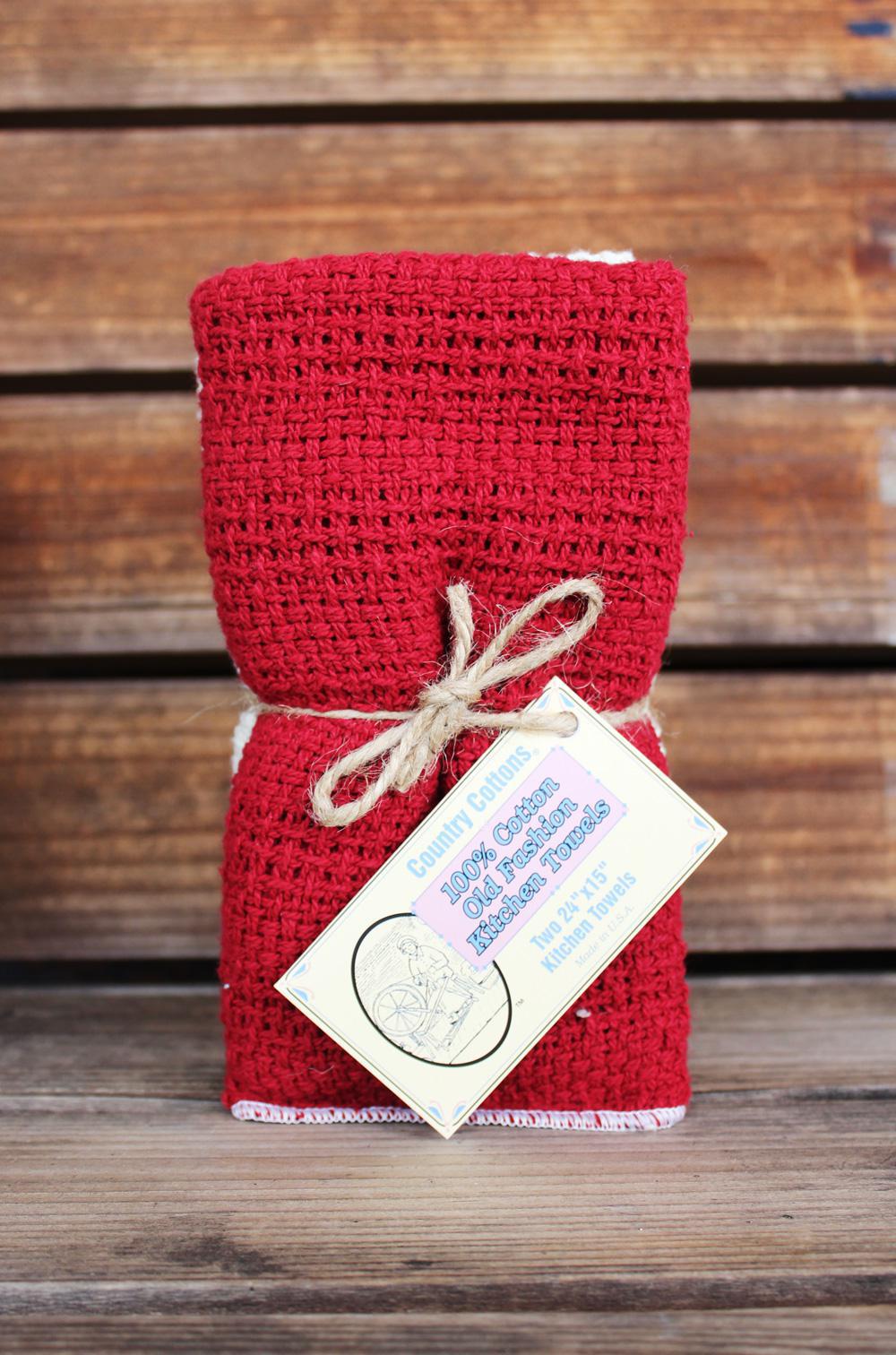 Cotton Kitchen Hand Towel 24 x 15 Apple Red & Natural